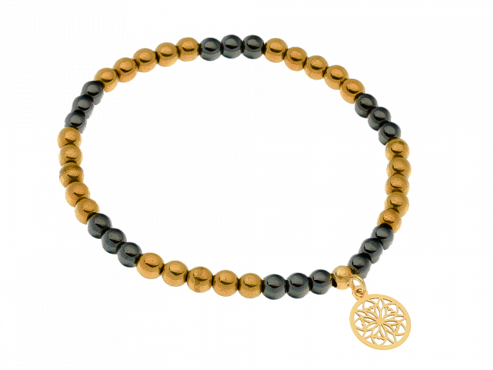 Bransoletka z grafitowych i złotych hematytów